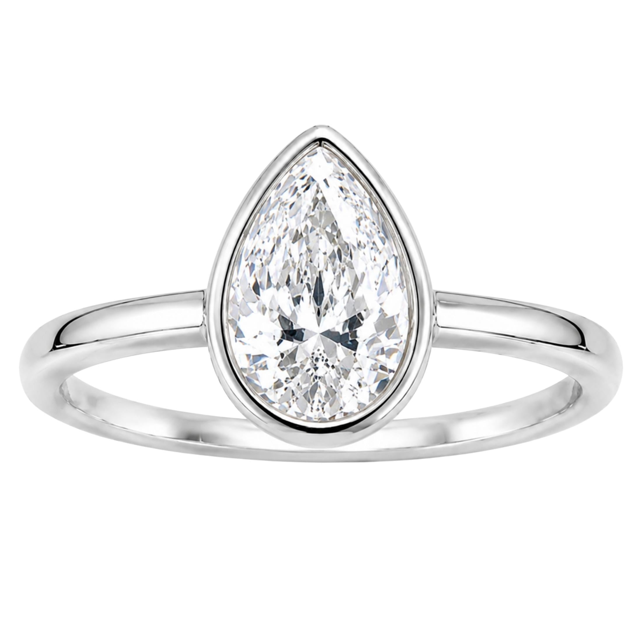 1.00-6.00 Carat T.W. Pear-cut IGI Certified Lab Grown Diamond (F/VS+) 14K Gold Bezel Set Ring