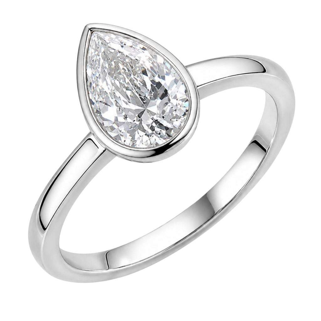 1.00-6.00 Carat T.W. Pear-cut IGI Certified Lab Grown Diamond (F/VS+) 14K Gold Bezel Set Ring