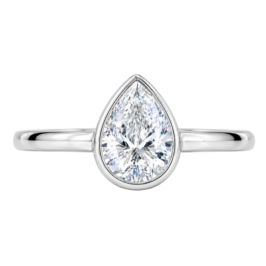 1.00-6.00 Carat T.W. Pear-cut IGI Certified Lab Grown Diamond (F/VS+) 14K Gold Bezel Set Ring
