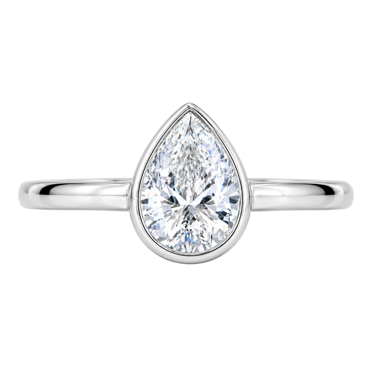 1.00-6.00 Carat T.W. Pear-cut IGI Certified Lab Grown Diamond (F/VS+) 14K Gold Bezel Set Ring