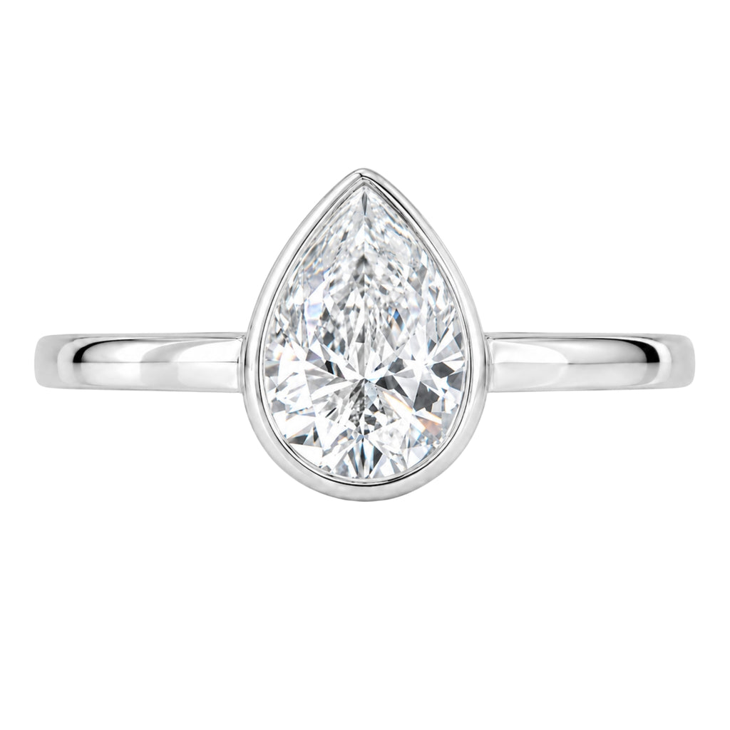 1.00-6.00 Carat T.W. Pear-cut IGI Certified Lab Grown Diamond (F/VS+) 14K Gold Bezel Set Ring