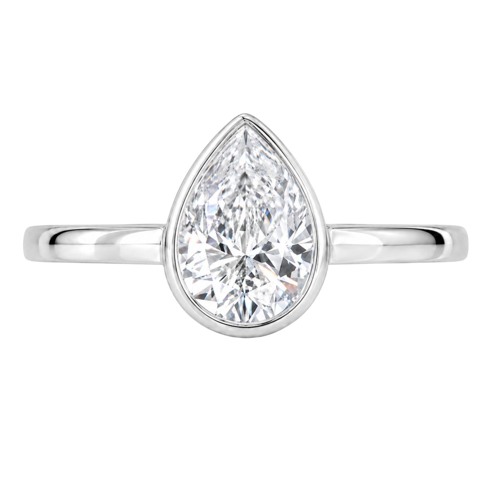 1.00-6.00 Carat T.W. Pear-cut IGI Certified Lab Grown Diamond (F/VS+) 14K Gold Bezel Set Ring
