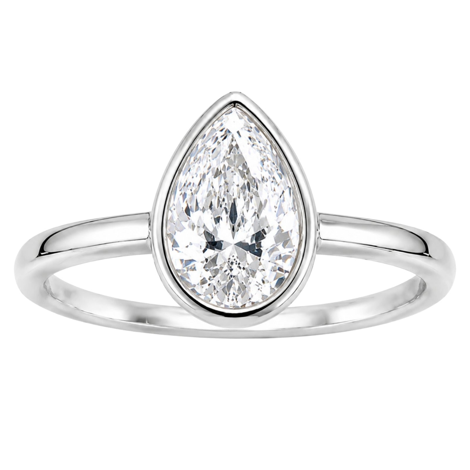 1.00-6.00 Carat T.W. Pear-cut IGI Certified Lab Grown Diamond (F/VS+) 14K Gold Bezel Set Ring
