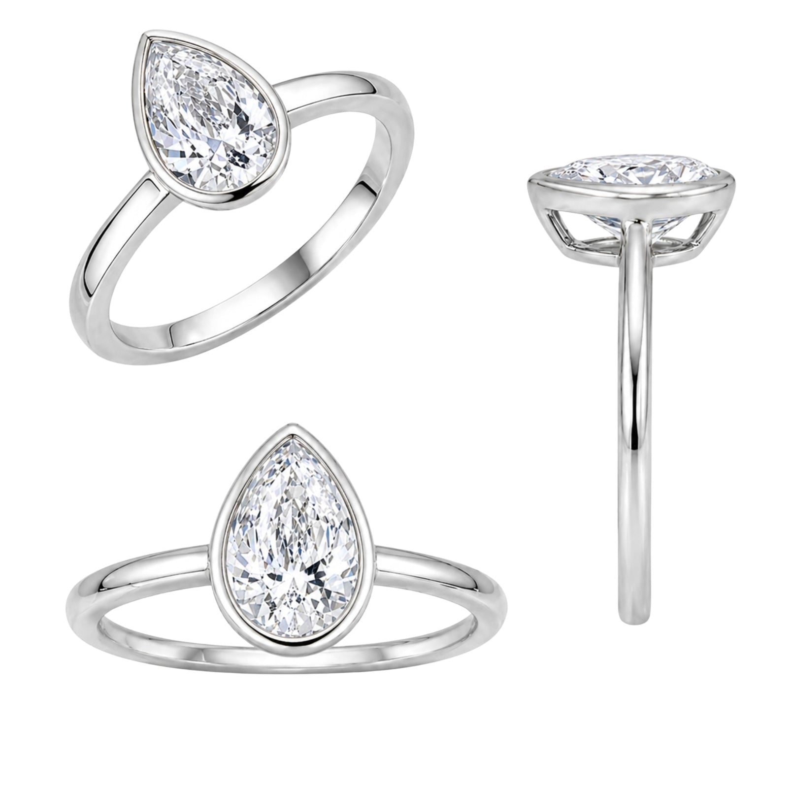 1.00-6.00 Carat T.W. Pear-cut IGI Certified Lab Grown Diamond (F/VS+) 14K Gold Bezel Set Ring