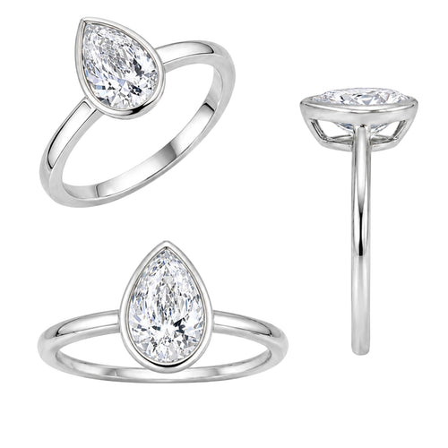 1.00-6.00 Carat T.W. Pear-cut IGI Certified Lab Grown Diamond (F/VS+) 14K Gold Bezel Set Ring