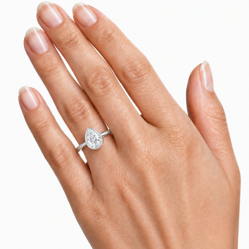 1.00-6.00 Carat T.W. Pear-cut IGI Certified Lab Grown Diamond (F/VS+) 14K Gold Bezel Set Ring