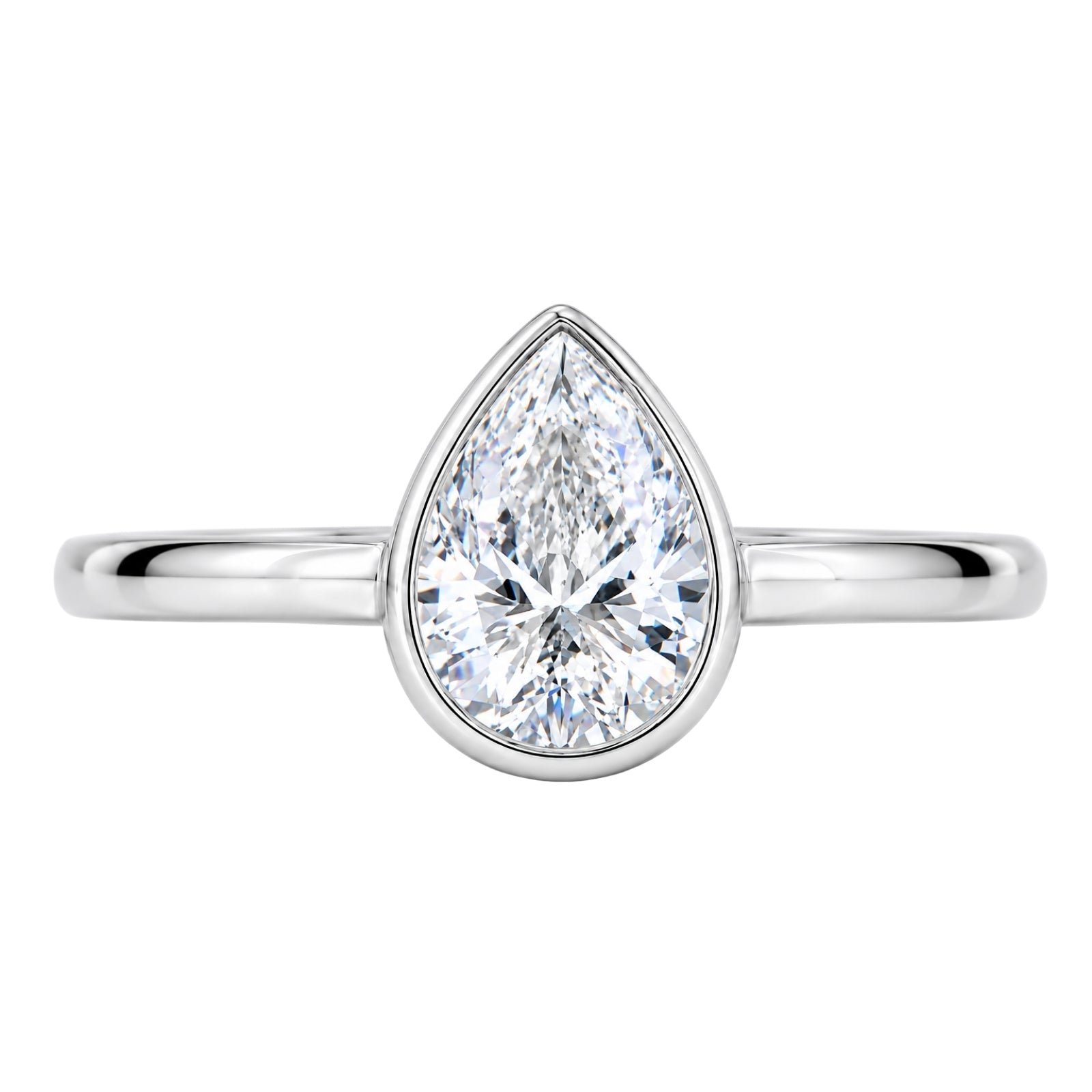 1.00-6.00 Carat T.W. Pear-cut IGI Certified Lab Grown Diamond (F/VS+) 14K Gold Bezel Set Ring