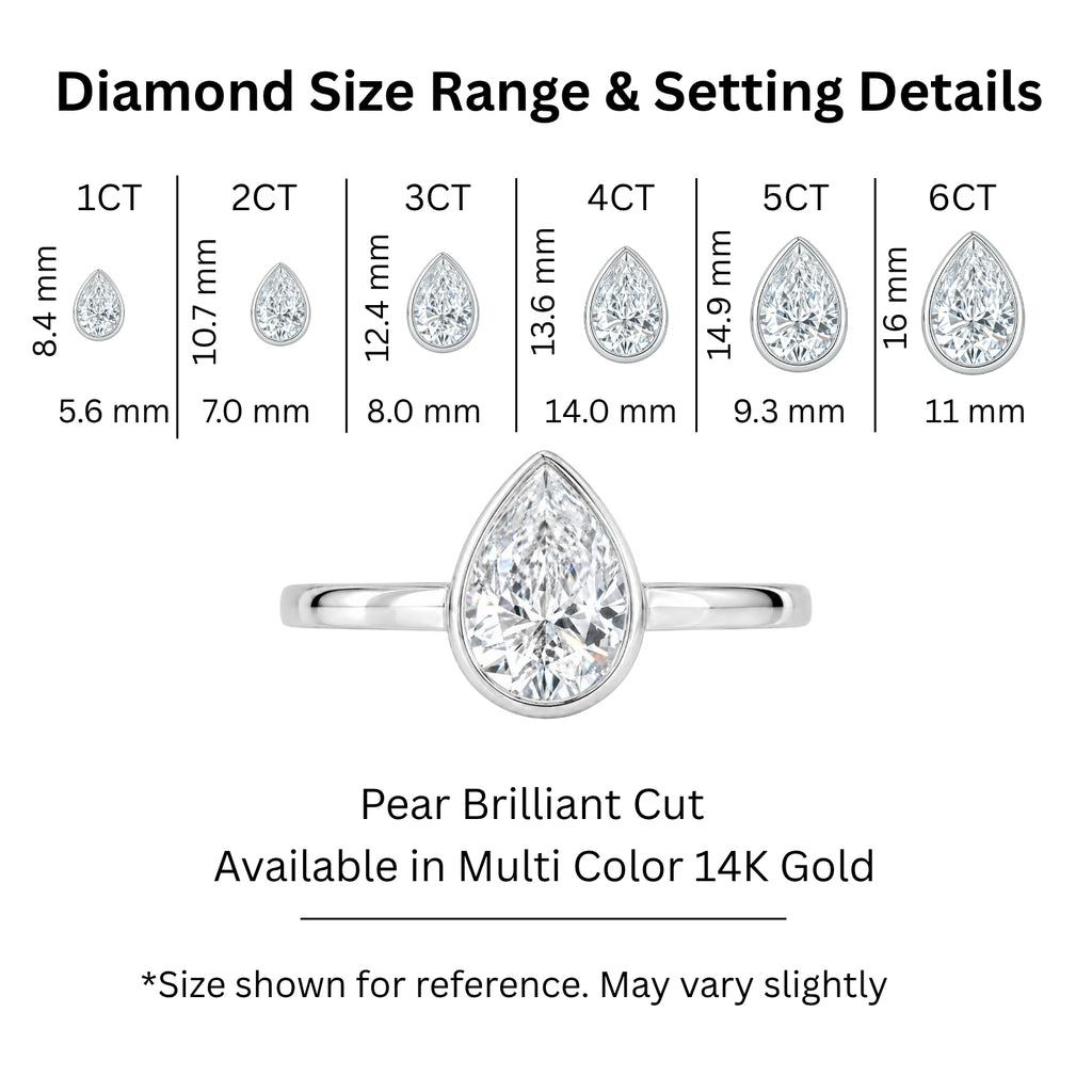 1.00-6.00 Carat T.W. Pear-cut IGI Certified Lab Grown Diamond (F/VS+) 14K Gold Bezel Set Ring
