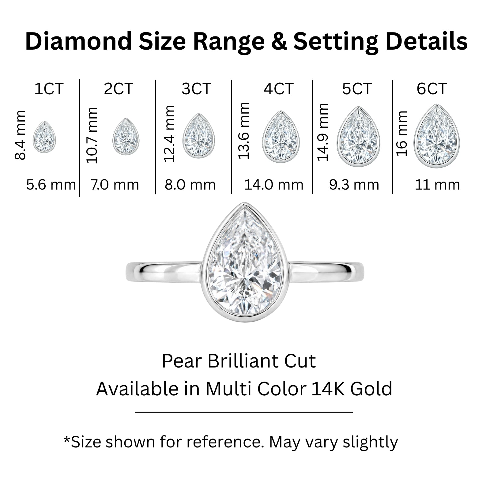 1.00-6.00 Carat T.W. Pear-cut IGI Certified Lab Grown Diamond (F/VS+) 14K Gold Bezel Set Ring