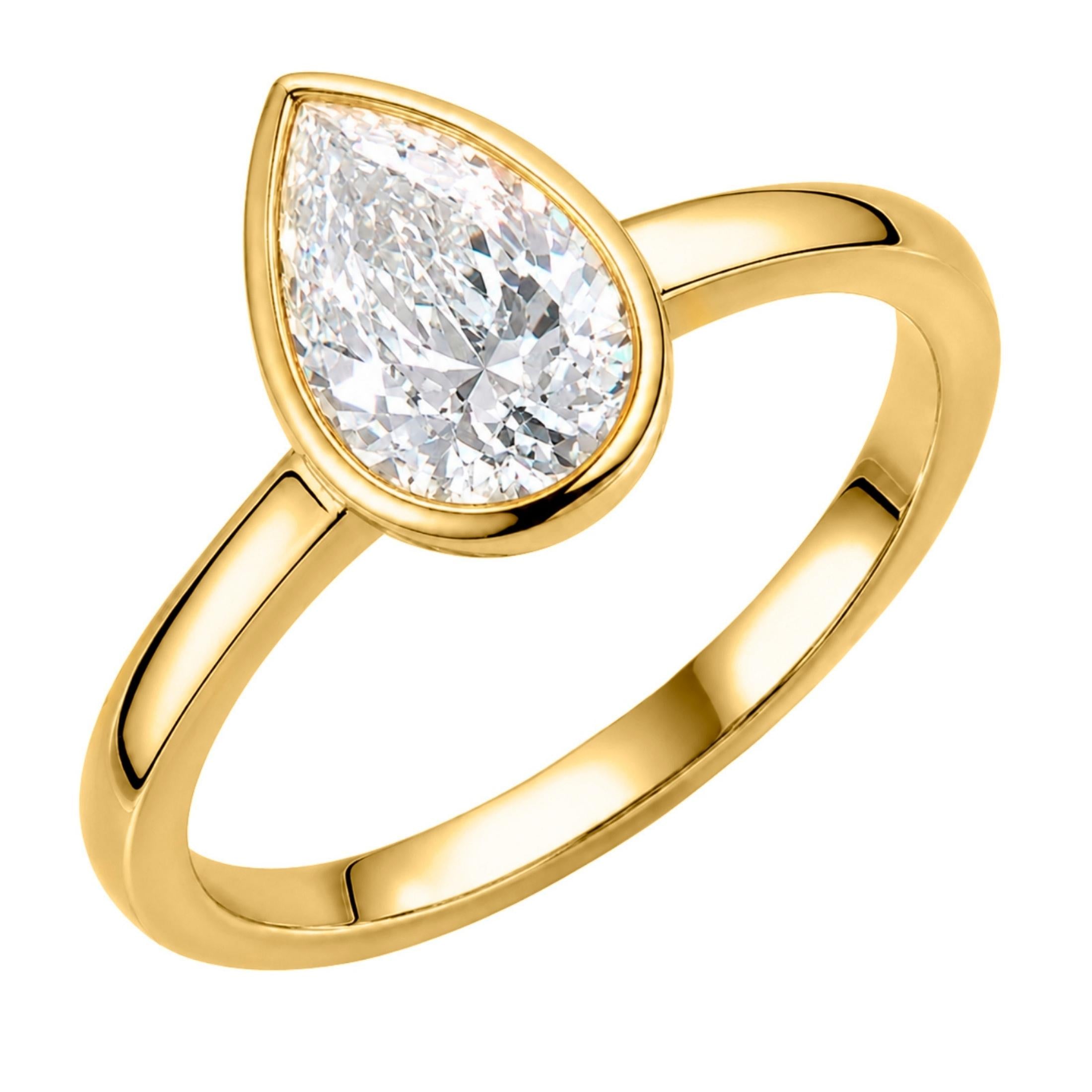 1.00-6.00 Carat T.W. Pear-cut IGI Certified Lab Grown Diamond (F/VS+) 14K Gold Bezel Set Ring