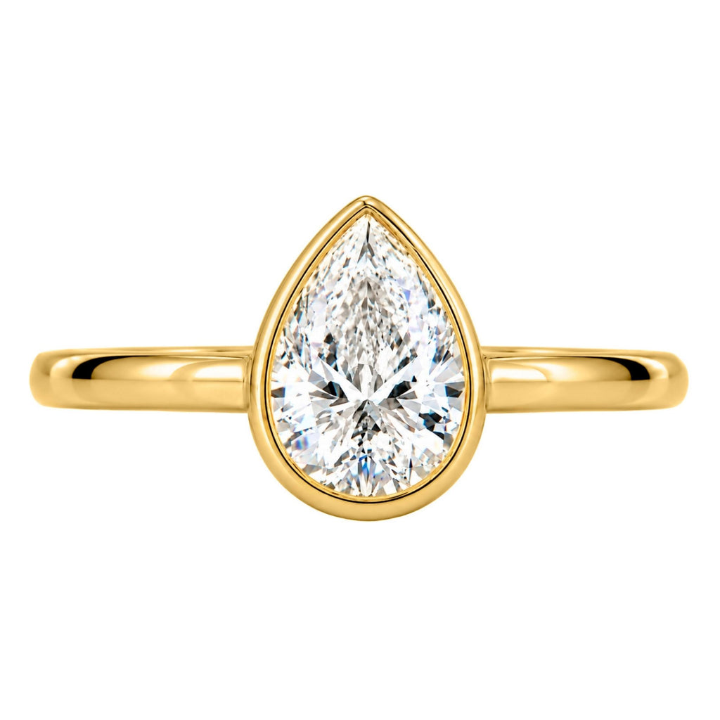 1.00-6.00 Carat T.W. Pear-cut IGI Certified Lab Grown Diamond (F/VS+) 14K Gold Bezel Set Ring