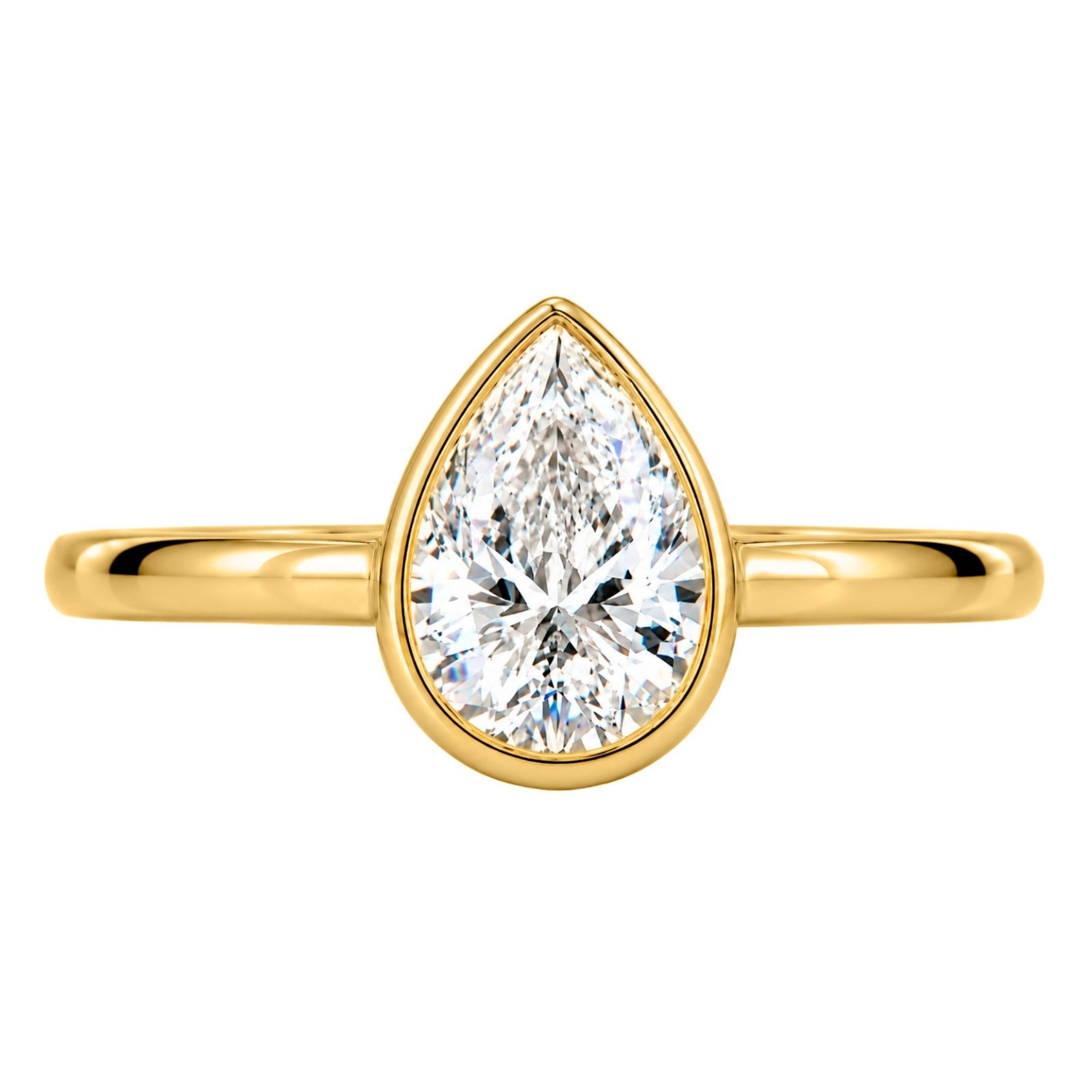 1.00-6.00 Carat T.W. Pear-cut IGI Certified Lab Grown Diamond (F/VS+) 14K Gold Bezel Set Ring