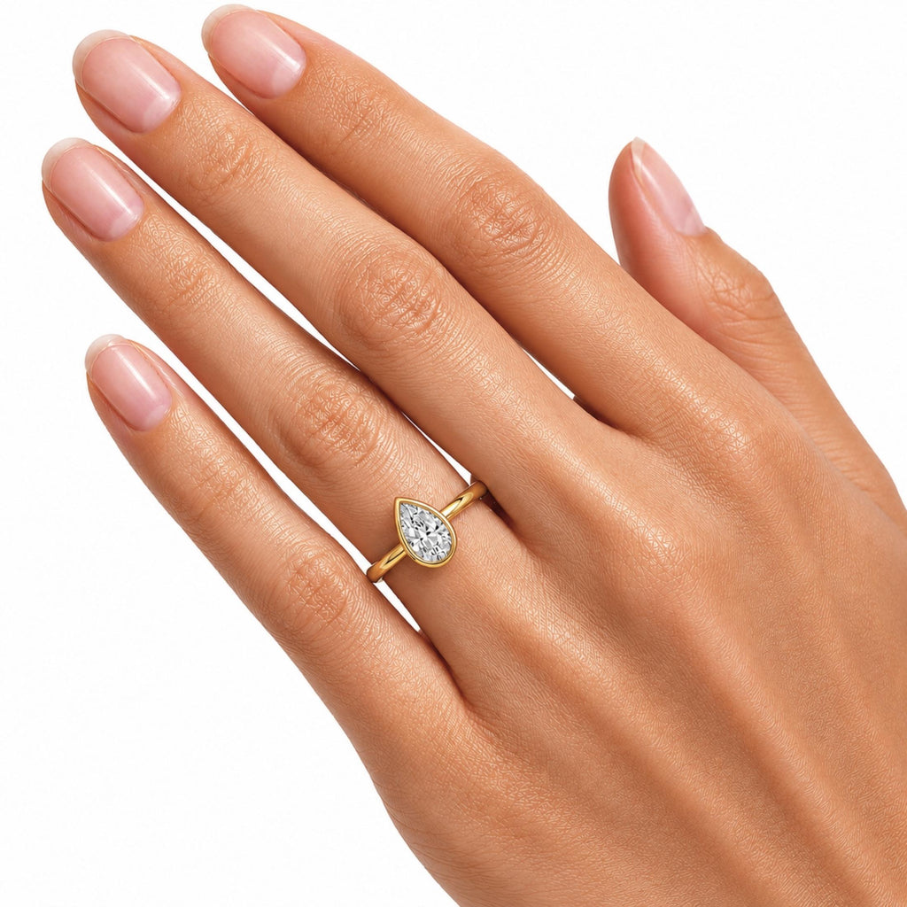 1.00-6.00 Carat T.W. Pear-cut IGI Certified Lab Grown Diamond (F/VS+) 14K Gold Bezel Set Ring