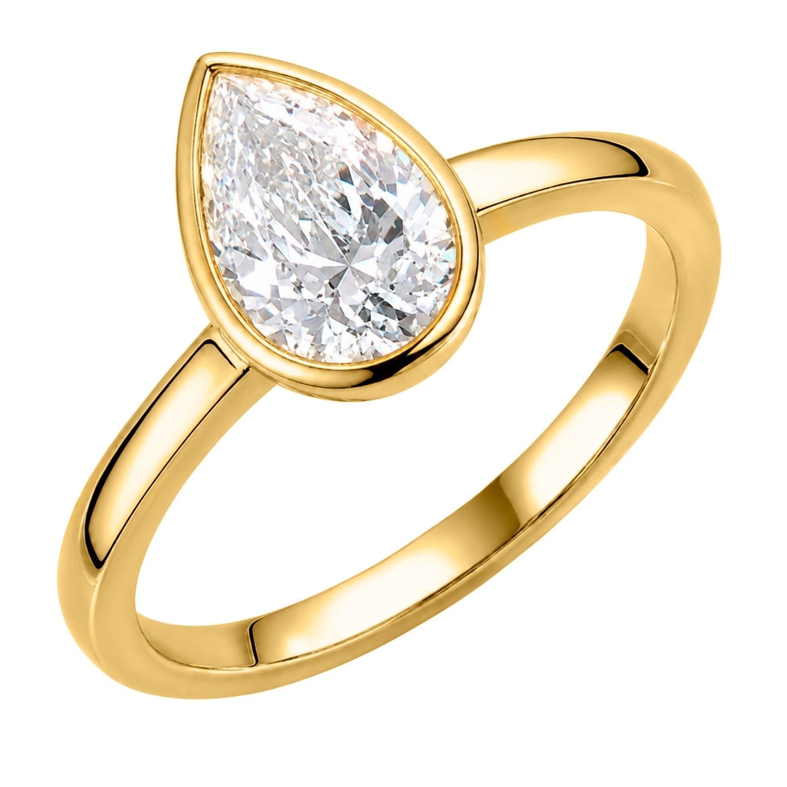 1.00-6.00 Carat T.W. Pear-cut IGI Certified Lab Grown Diamond (F/VS+) 14K Gold Bezel Set Ring