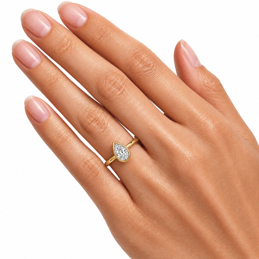 1.00-6.00 Carat T.W. Pear-cut IGI Certified Lab Grown Diamond (F/VS+) 14K Gold Bezel Set Ring