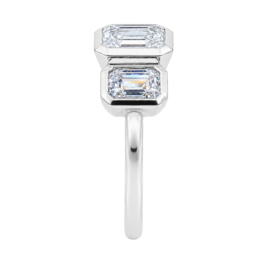 2.50 Carat T.W. Emerald-cut Lab Grown Diamond (F/VS+) 14K Gold Bezel Set 3 Stone Ring