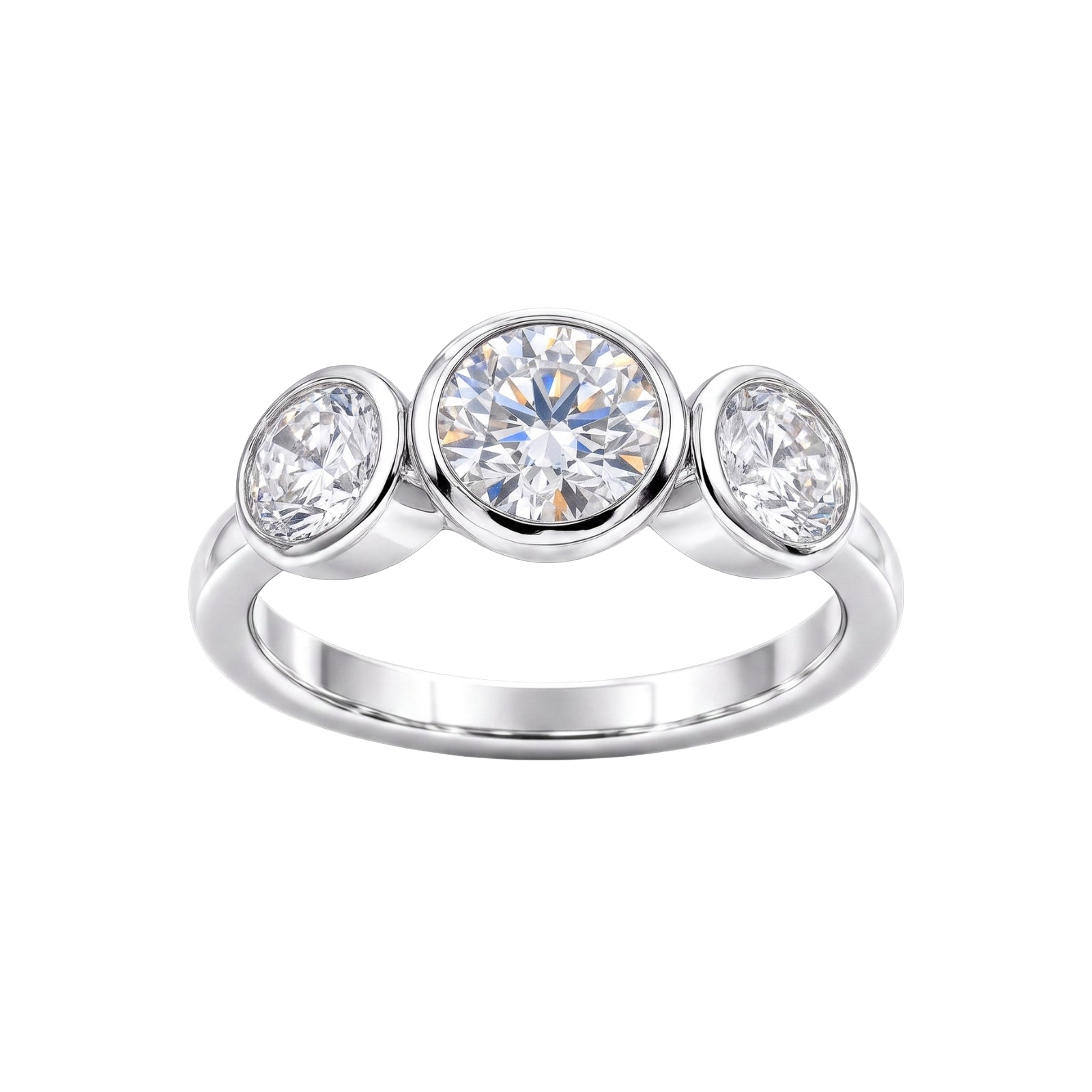 2.50 Carat T.W. Round-cut Lab Grown Diamond (F/VS+) 14K Gold Bezel Set 3 Stone Ring