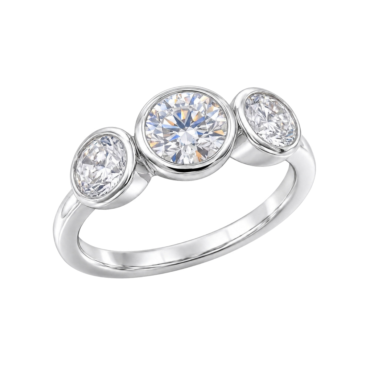 2.50 Carat T.W. Round-cut Lab Grown Diamond (F/VS+) 14K Gold Bezel Set 3 Stone Ring