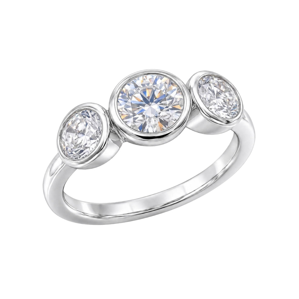 Diamonair 3 Stone Bezel Ring set - Lab Grown Diamond 14K Gold 3 Stone Bezel Ring