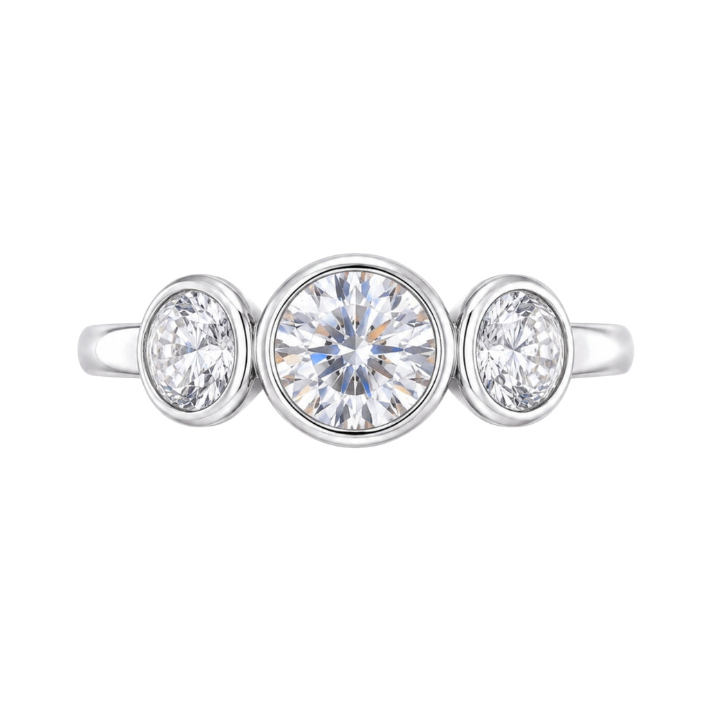 2.50 Carat T.W. Round-cut Lab Grown Diamond (F/VS+) 14K Gold Bezel Set 3 Stone Ring