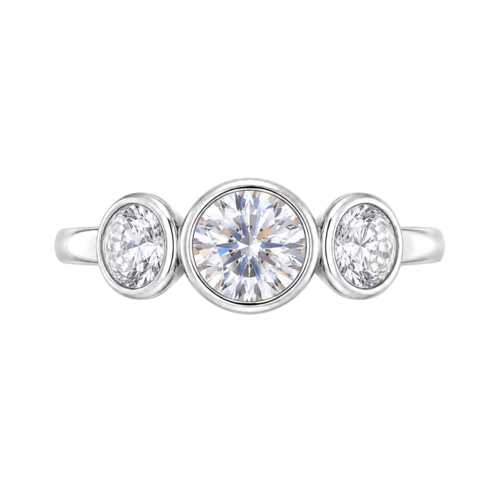 2.50 Carat T.W. Round-cut Lab Grown Diamond (F/VS+) 14K Gold Bezel Set 3 Stone Ring