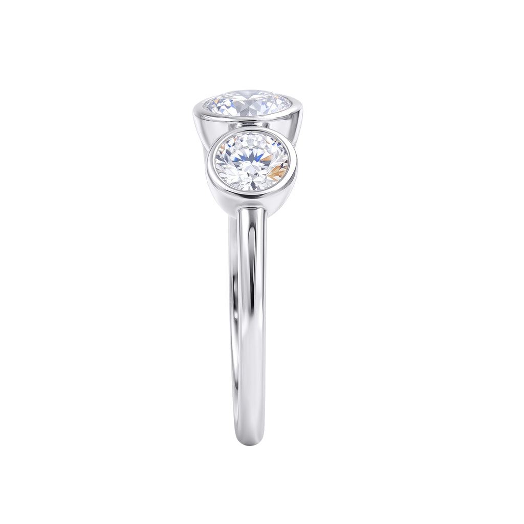 2.50 Carat T.W. Round-cut Lab Grown Diamond (F/VS+) 14K Gold Bezel Set 3 Stone Ring