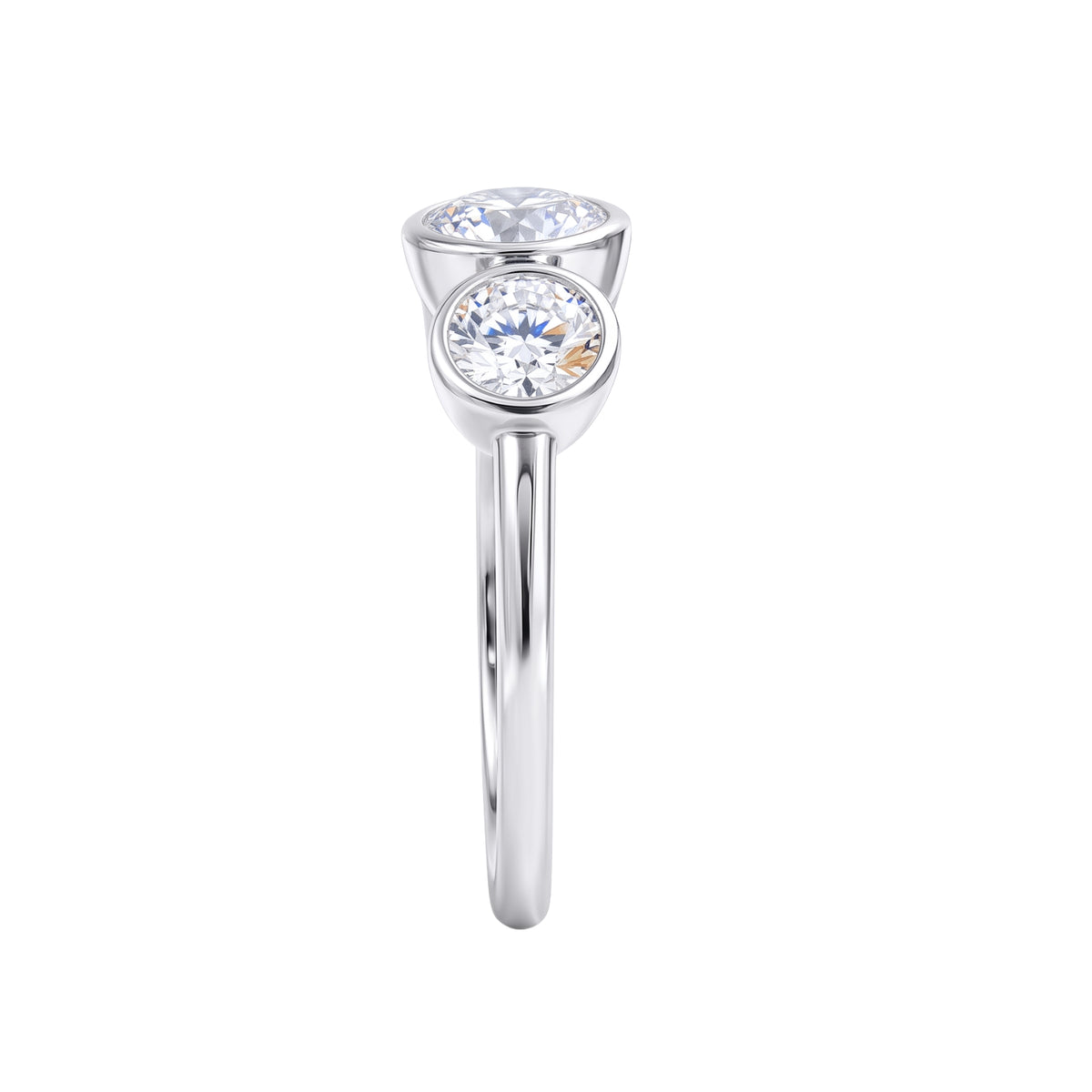2.50 Carat T.W. Round-cut Lab Grown Diamond (F/VS+) 14K Gold Bezel Set 3 Stone Ring