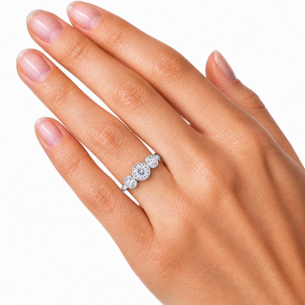 Diamonair 3 Stone Bezel Ring set - Lab Grown Diamond 14K Gold 3 Stone Bezel Ring