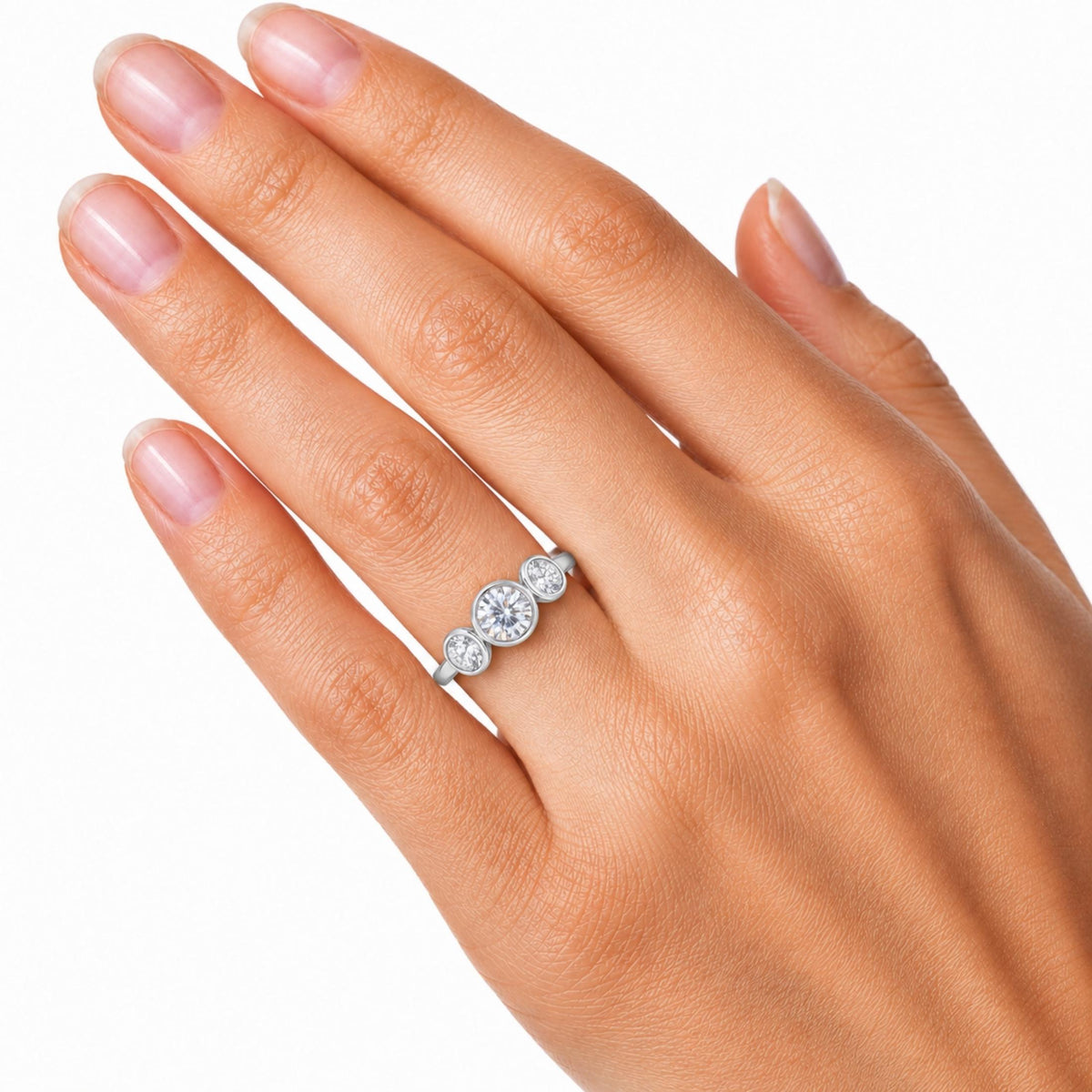 Diamonair 3 Stone Bezel Ring set - Lab Grown Diamond 14K Gold 3 Stone Bezel Ring