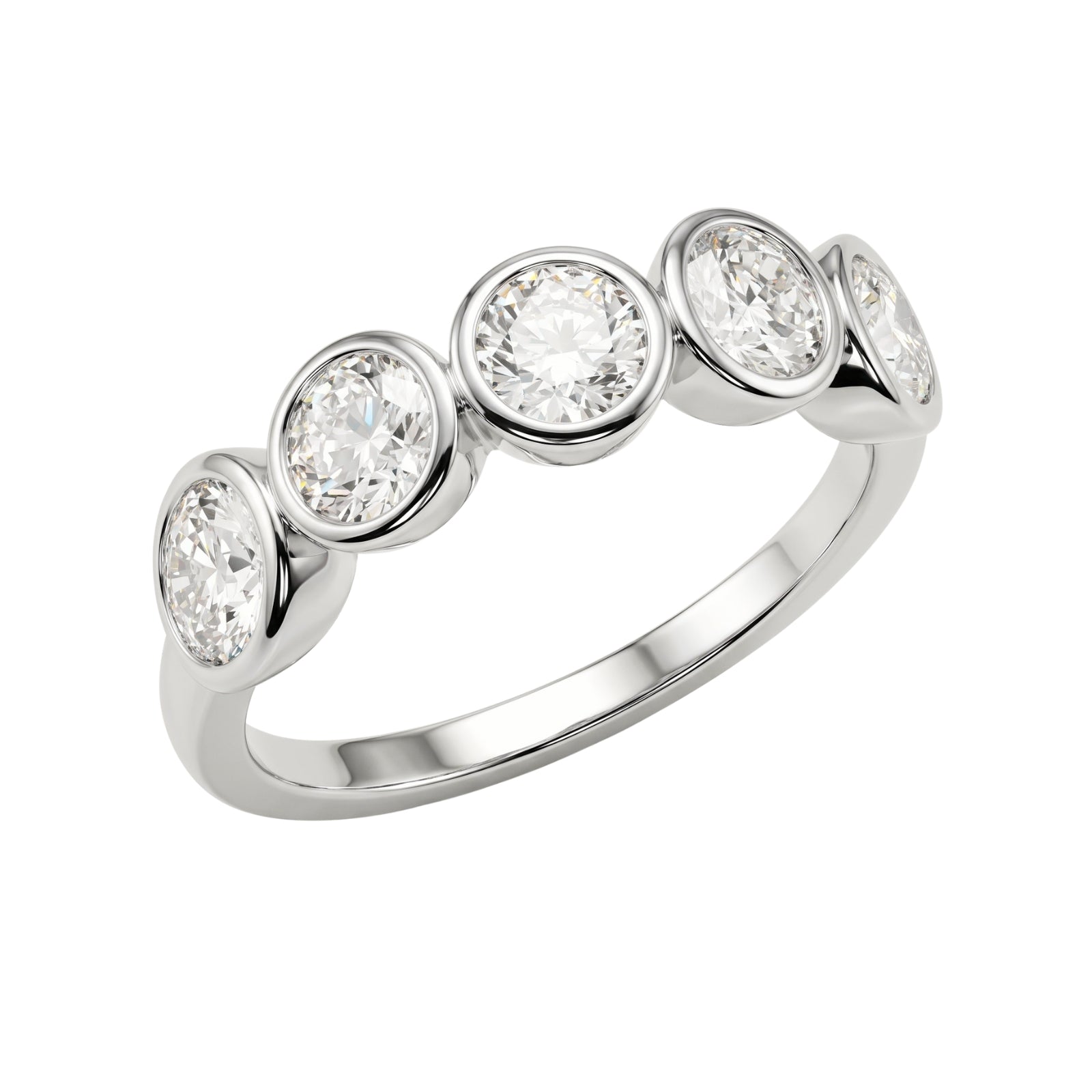 3.00 Carat T.W. Round-cut Lab Grown Diamond (F/VS+) 14K Gold Bezel Set 5 Stone Band Ring