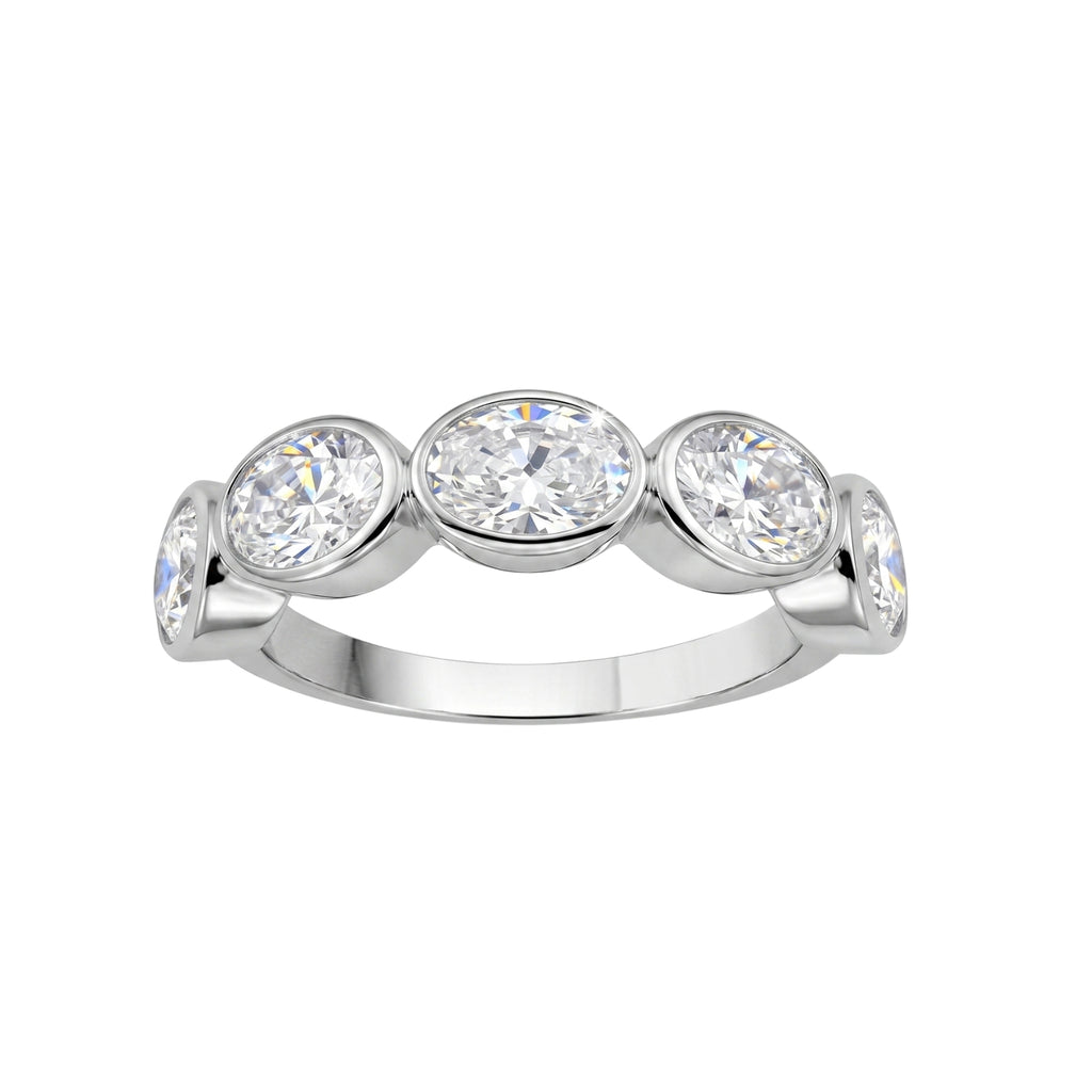 3.00 Carat T.W. Oval-cut Lab Grown Diamond (F/VS+) 14K Gold Bezel Set 5 Stone Band Ring