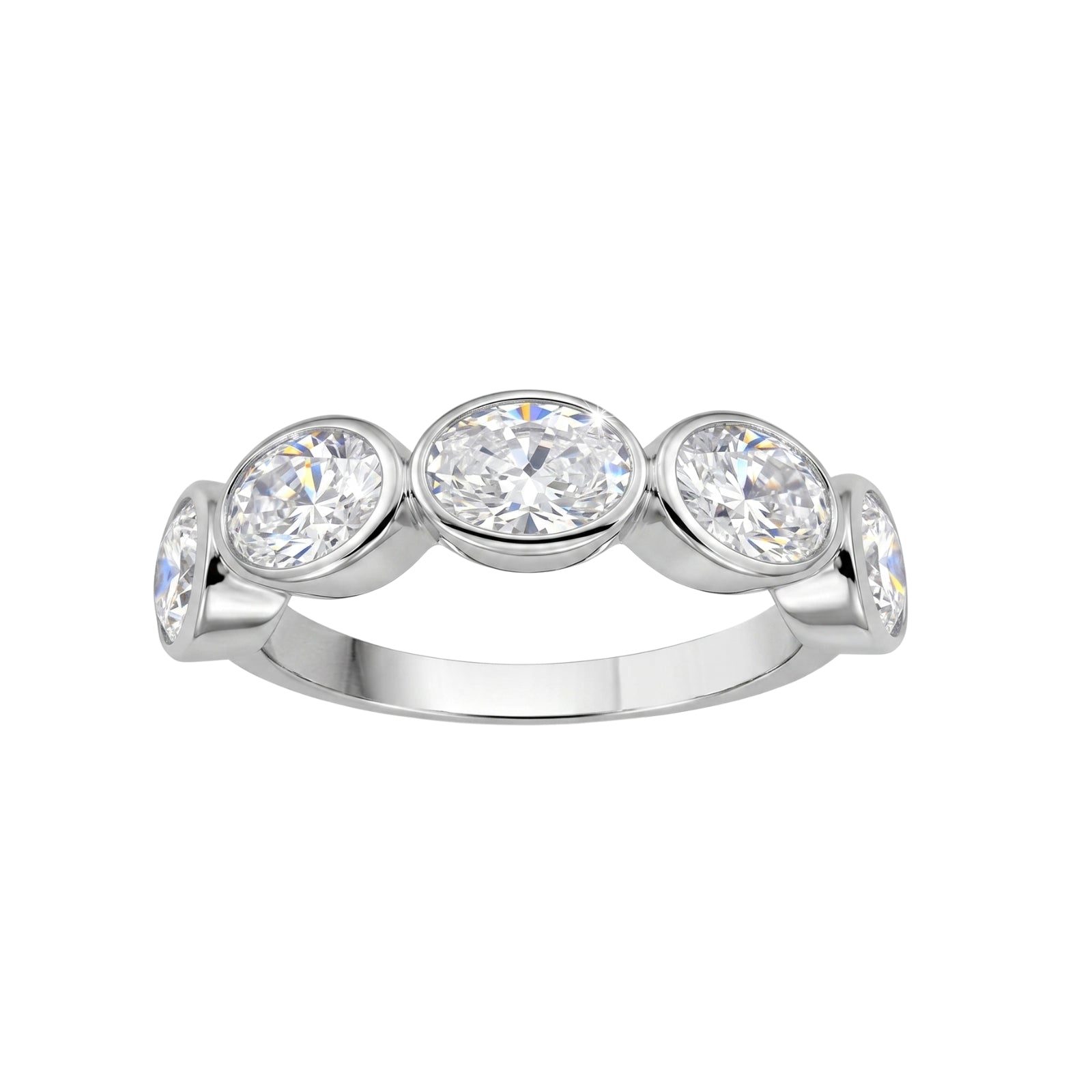 3.00 Carat T.W. Oval-cut Lab Grown Diamond (F/VS+) 14K Gold Bezel Set 5 Stone Band Ring