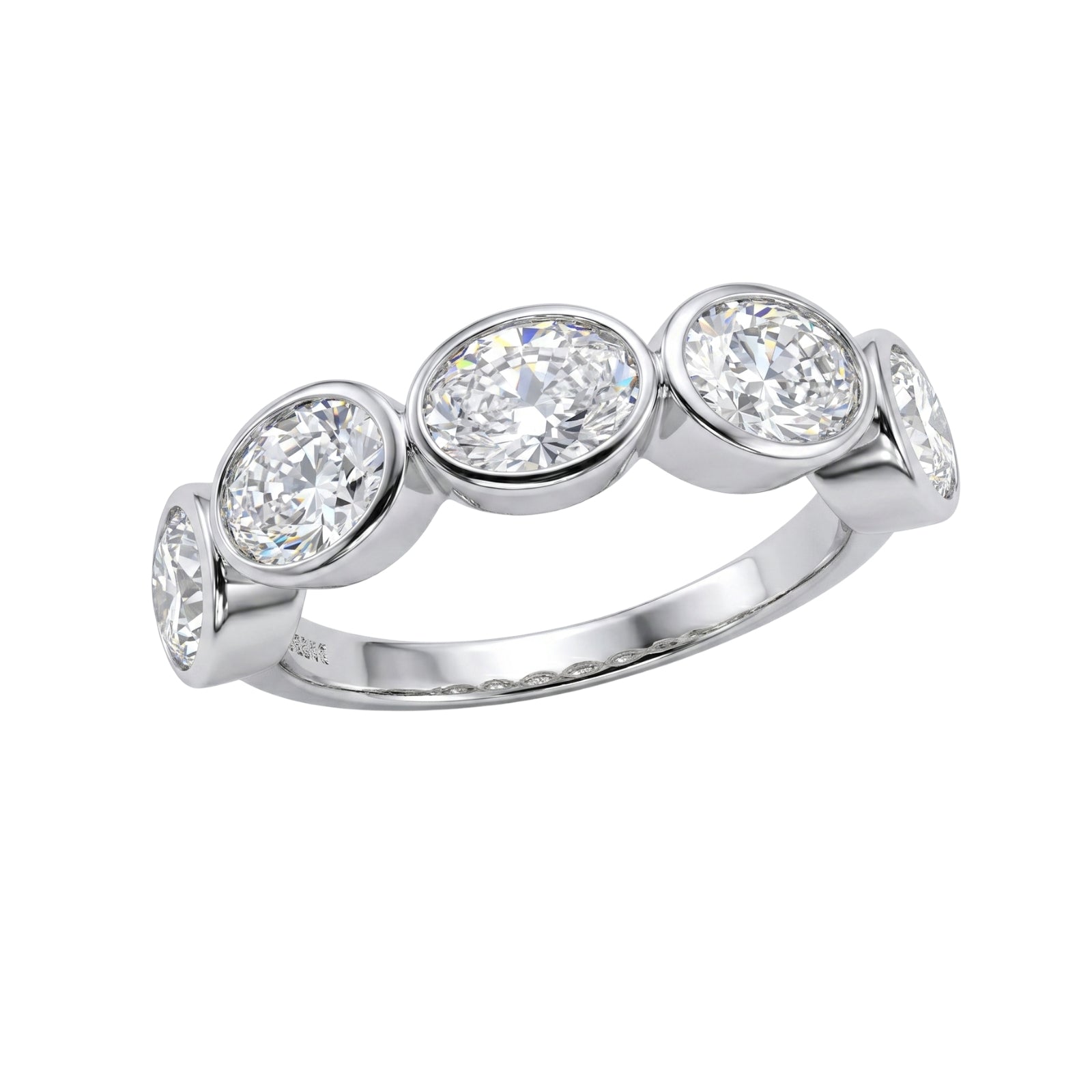 3.00 Carat T.W. Oval-cut Lab Grown Diamond (F/VS+) 14K Gold Bezel Set 5 Stone Band Ring
