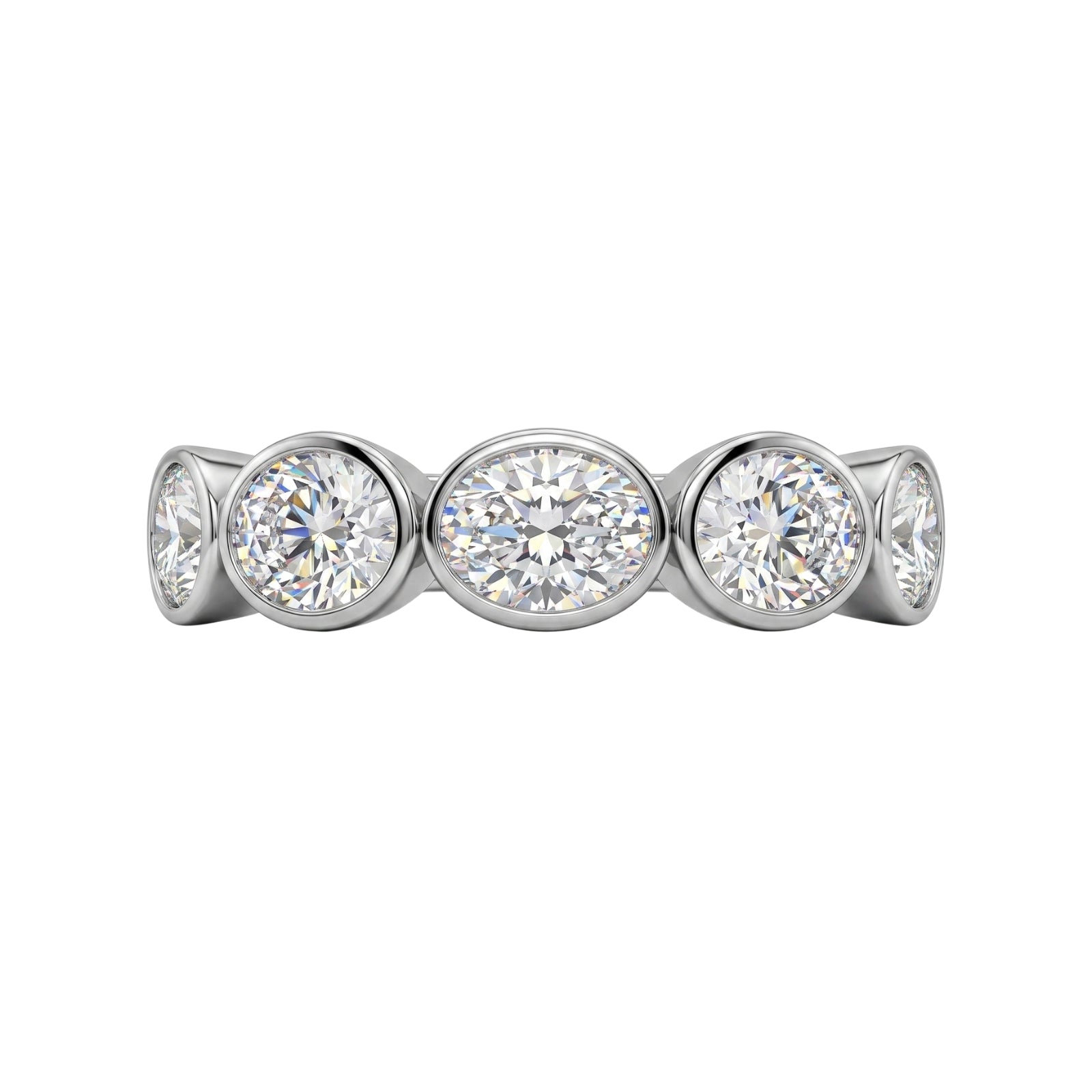 3.00 Carat T.W. Oval-cut Lab Grown Diamond (F/VS+) 14K Gold Bezel Set 5 Stone Band Ring