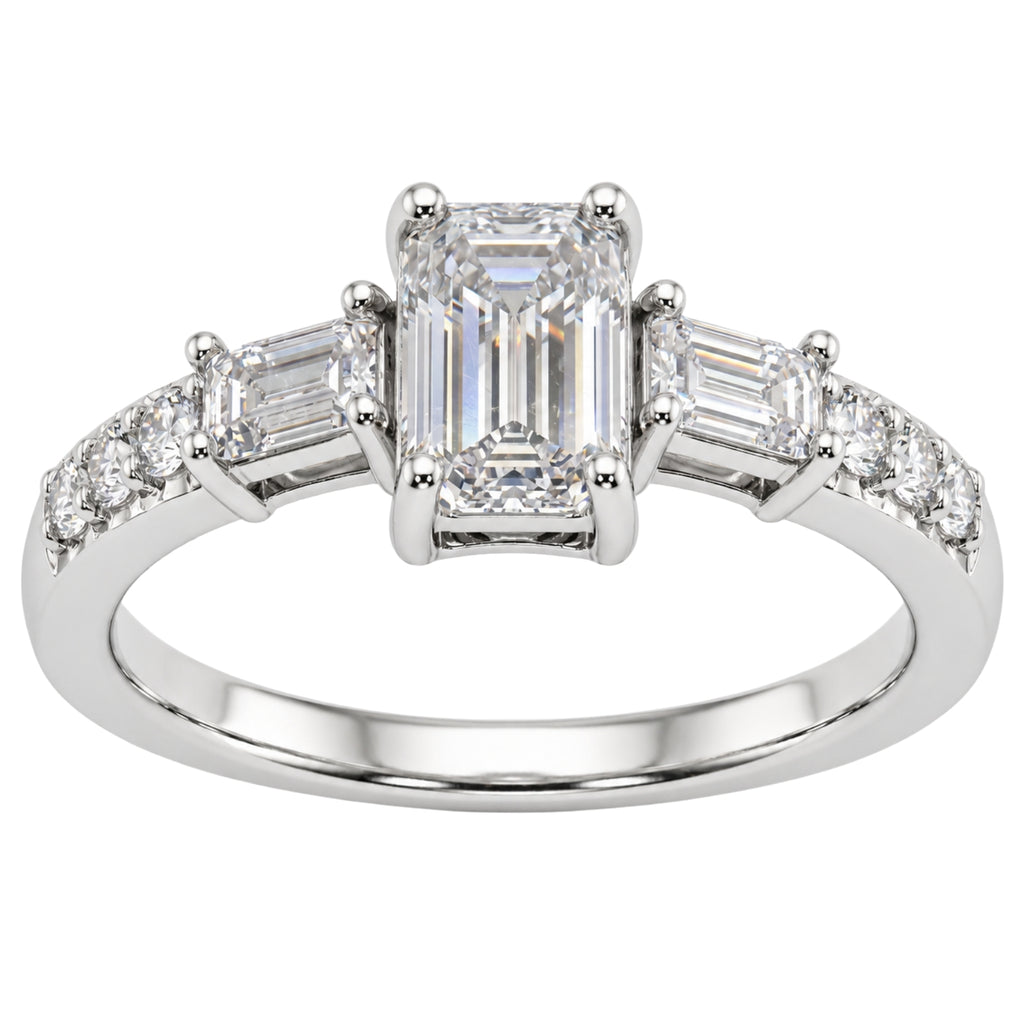 1.00 Carat T.W. Baguette, Emerald and Round-cut Lab Grown Diamond (F/VS+) 14K Gold Fashion Ring