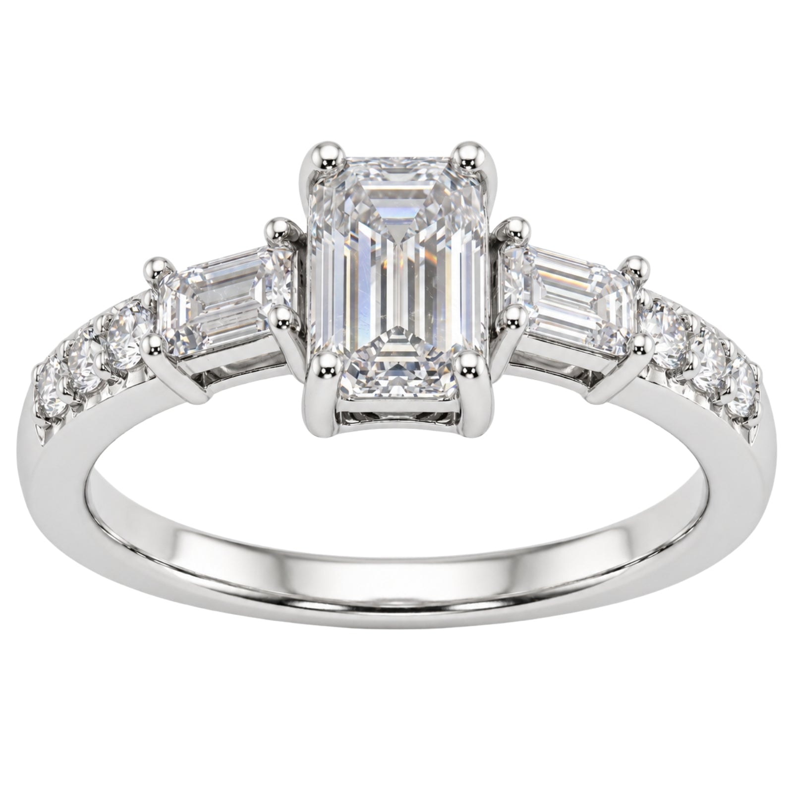 1.00 Carat T.W. Baguette, Emerald and Round-cut Lab Grown Diamond (F/VS+) 14K Gold Fashion Ring