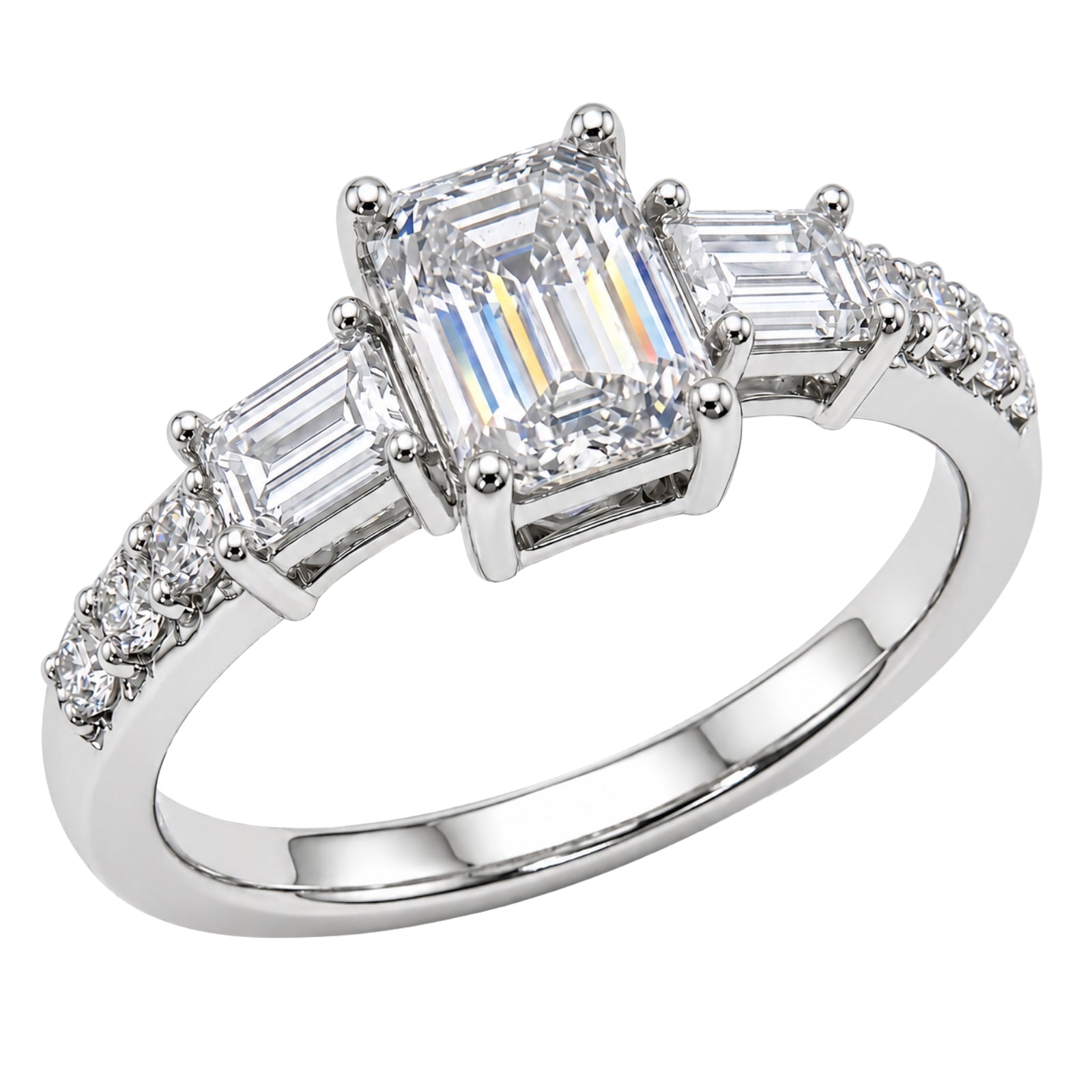 1.00 Carat T.W. Baguette, Emerald and Round-cut Lab Grown Diamond (F/VS+) 14K Gold Fashion Ring