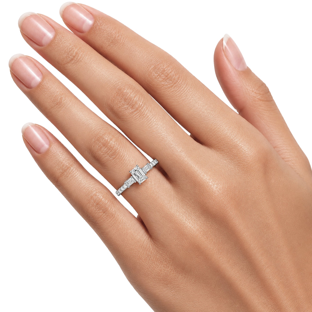 1.00 Carat T.W. Baguette, Emerald and Round-cut Lab Grown Diamond (F/VS+) 14K Gold Fashion Ring