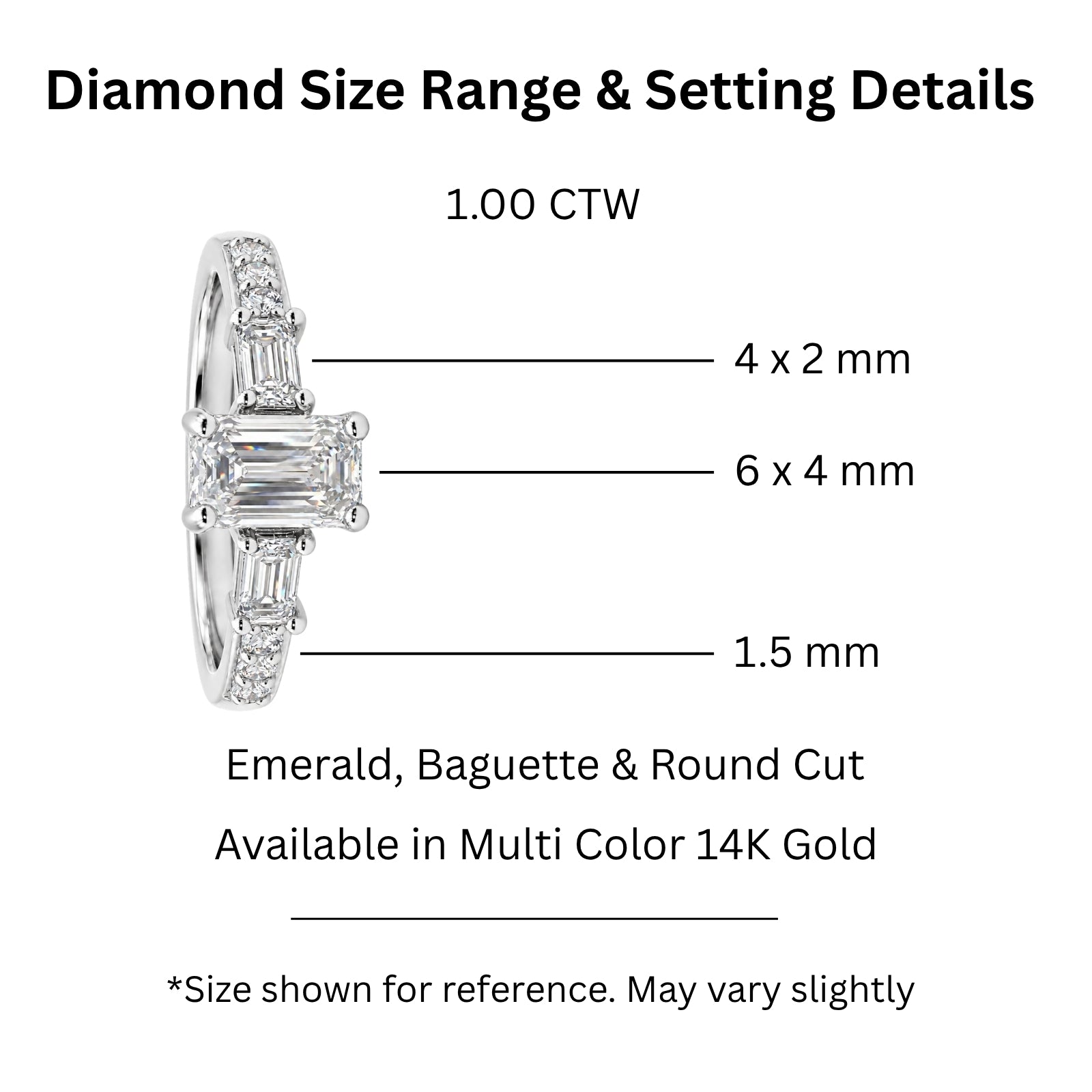 1.00 Carat T.W. Baguette, Emerald and Round-cut Lab Grown Diamond (F/VS+) 14K Gold Fashion Ring