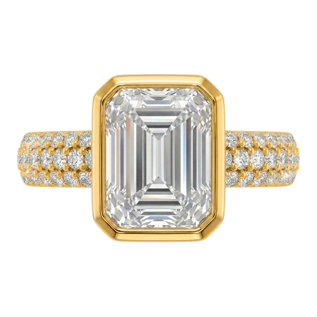 2.00 Carat T.W. Emerald and Round-cut Lab Grown Diamond (F/VS+) 14K Gold Solitaire Band Ring