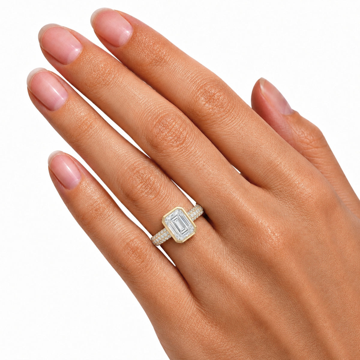 2.00 Carat T.W. Emerald and Round-cut Lab Grown Diamond (F/VS+) 14K Gold Solitaire Band Ring