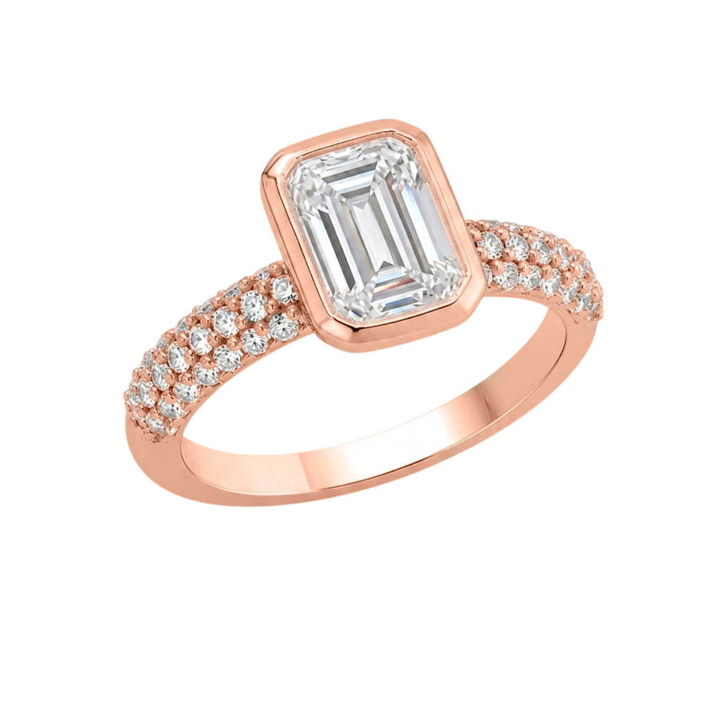 2.00 Carat T.W. Emerald and Round-cut Lab Grown Diamond (F/VS+) 14K Gold Solitaire Band Ring