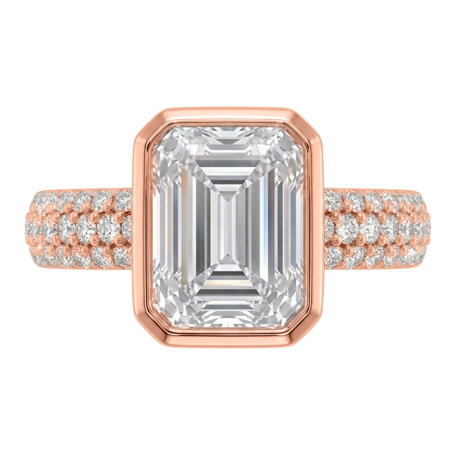 2.00 Carat T.W. Emerald and Round-cut Lab Grown Diamond (F/VS+) 14K Gold Solitaire Band Ring