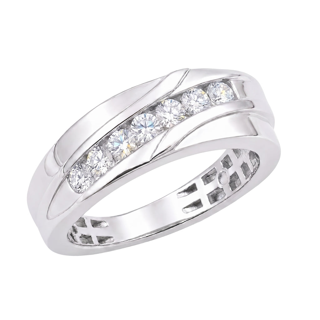 Diamonair Lab Grown Diamond (F/VS+) 1.00 carat Round cut Sterling Silver Men's Ring - Sterling Silver | Gold over Silver