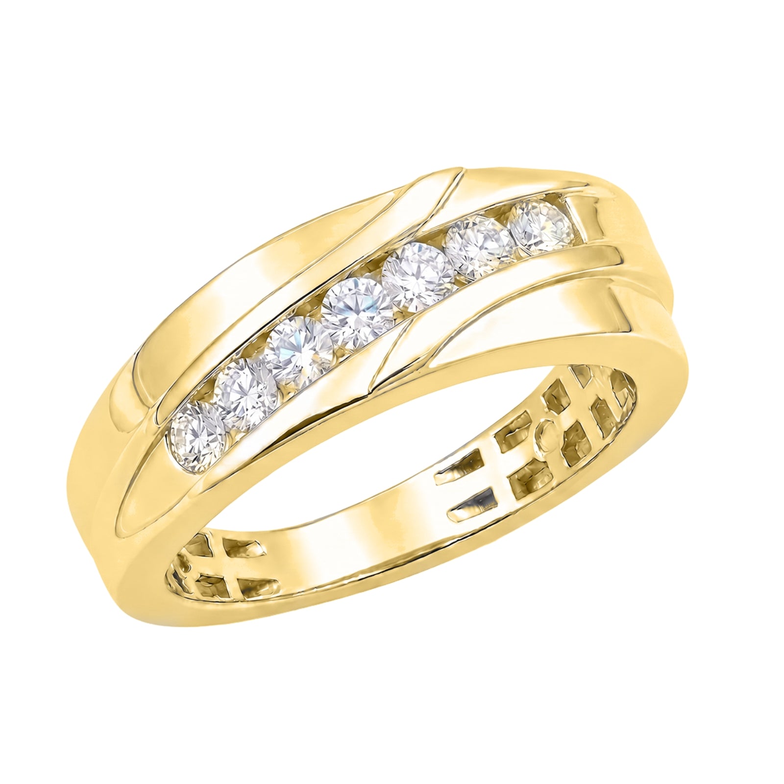 Diamonair Lab Grown Diamond (F/VS+) 1.00 carat Round cut Sterling Silver Men's Ring - Sterling Silver | Gold over Silver
