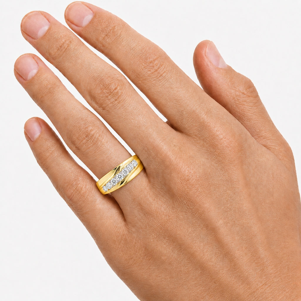 Diamonair Lab Grown Diamond (F/VS+) 1.00 carat Round cut Sterling Silver Men's Ring - Sterling Silver | Gold over Silver