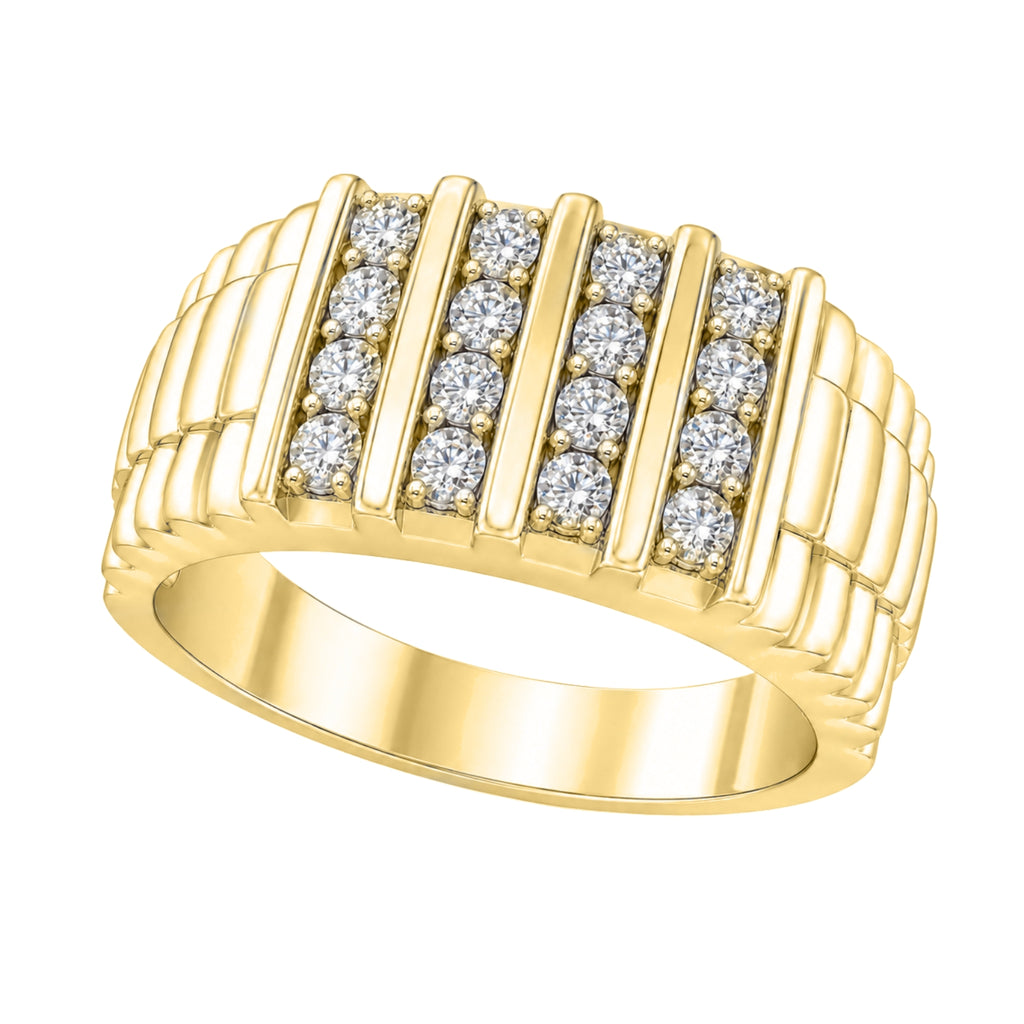 Diamonair Lab Grown Diamond (F/VS+) 1.00 carat Round cut Sterling Silver Men's Ring - Sterling Silver | Gold over Silver