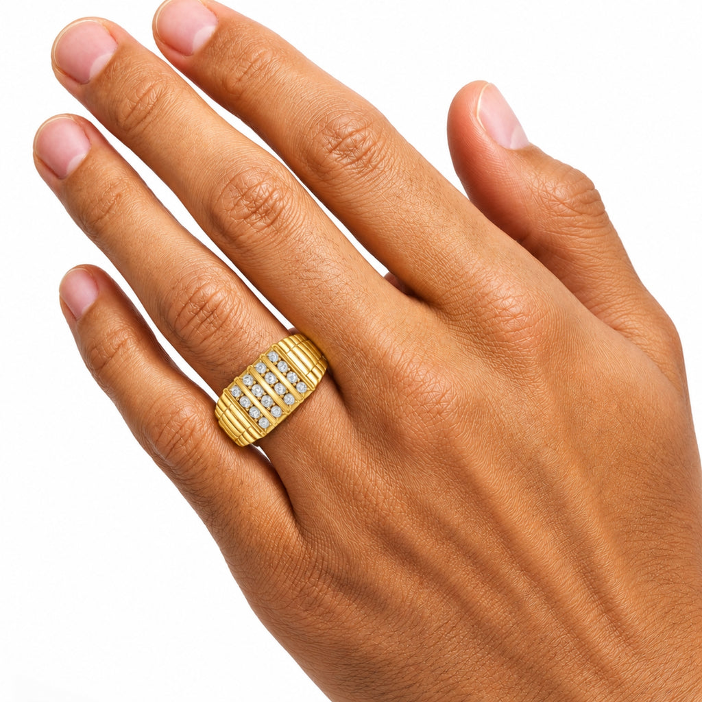 Diamonair Lab Grown Diamond (F/VS+) 1.00 carat Round cut Sterling Silver Men's Ring - Sterling Silver | Gold over Silver
