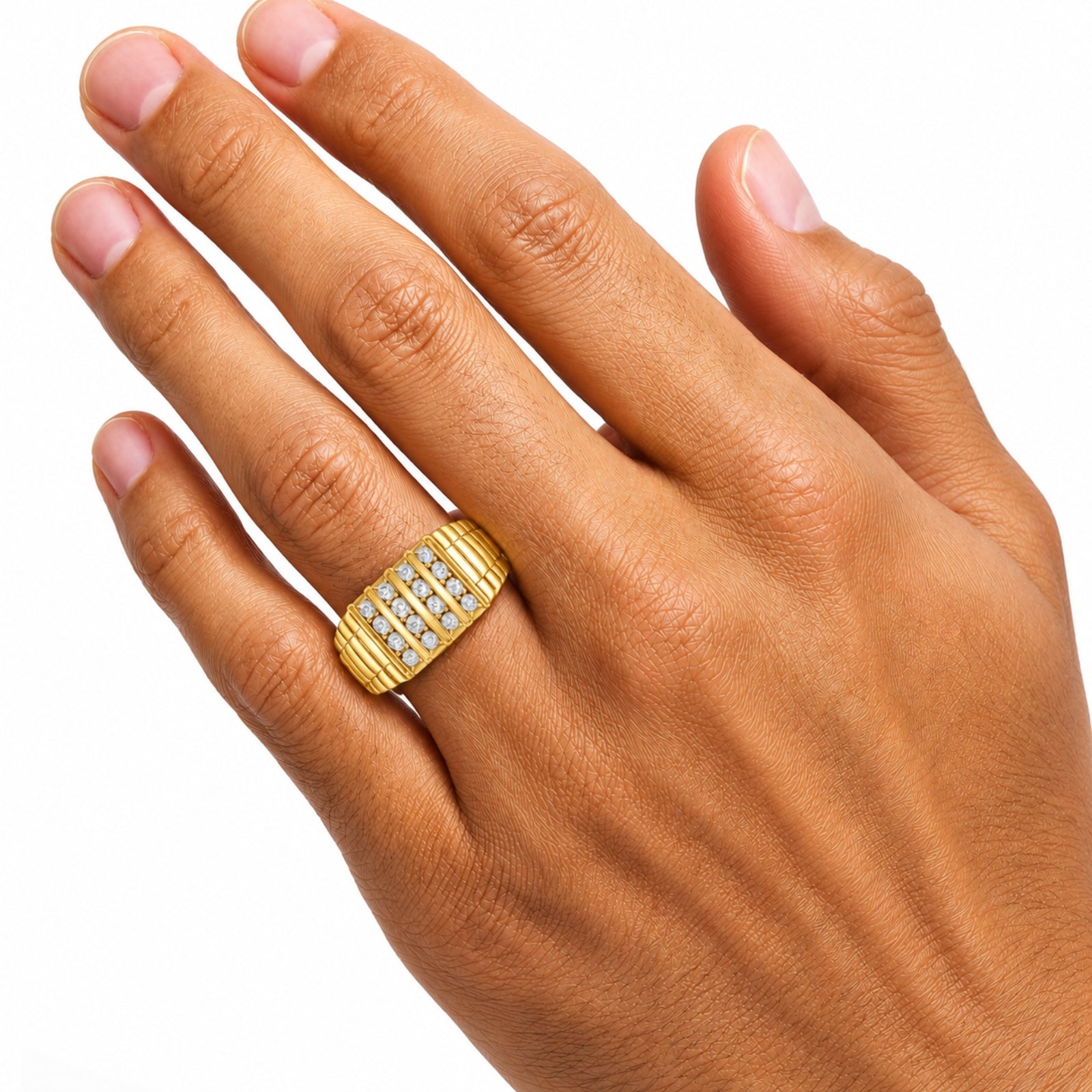 Diamonair Lab Grown Diamond (F/VS+) 1.00 carat Round cut Sterling Silver Men's Ring - Sterling Silver | Gold over Silver