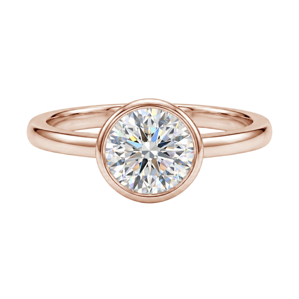 1.00-6.00 Carat T.W. Round-cut IGI Certified Lab Grown Diamond (F/VS+) 14K Gold Bezel Set Ring